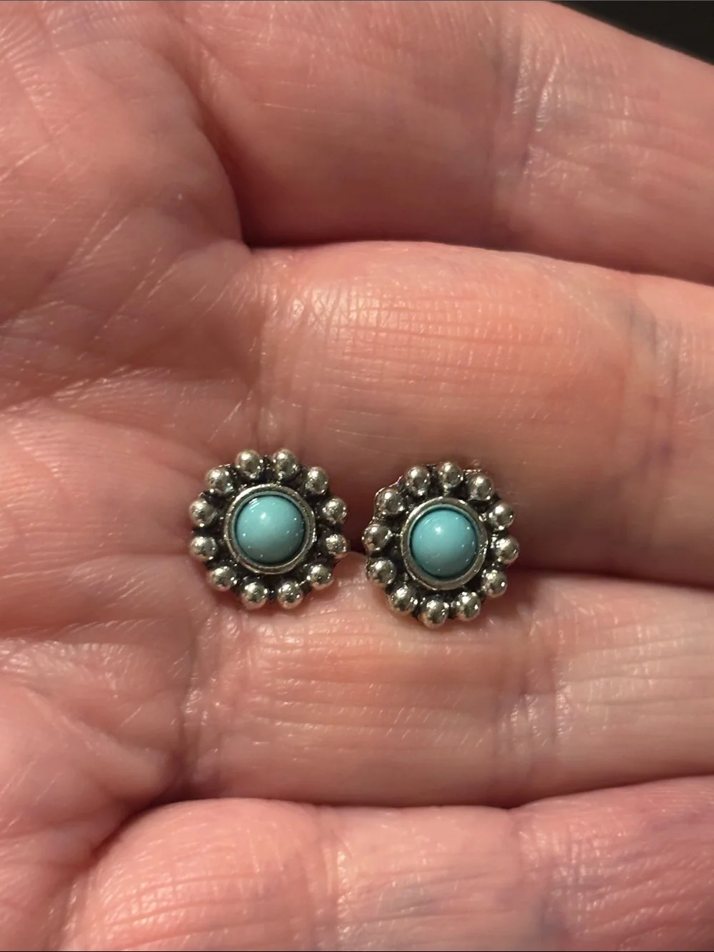 Southwestern Blue Turquoise  Color Accented Silver Hoop & Dangle Earring